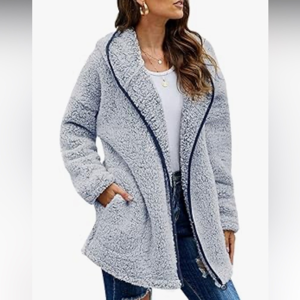 Les umes | Fleece Hooded Full Zipper Soft Hoodie Cardigan Jacket Fuzzy w/Pockets